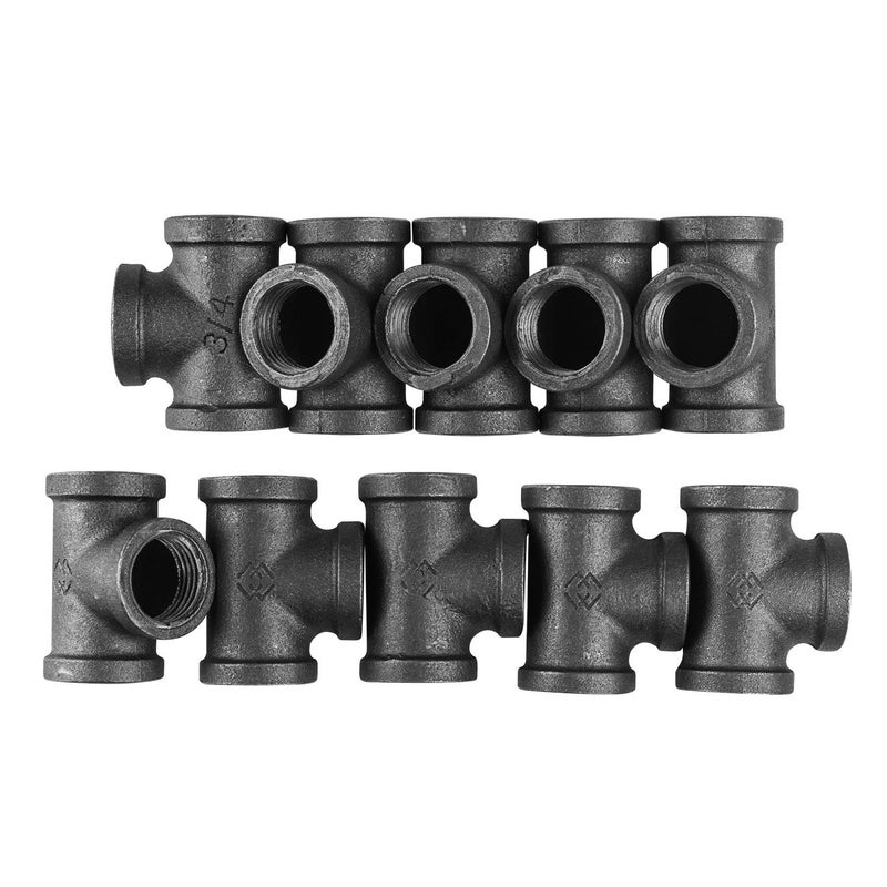 CertBuy 10 Pack 3/4" Pipe Tee, CertBuy Black Cast Iron Tee Pipe Decor Pipe Fittings with Threaded Hole for Vintage Retro Steampunk Industrial Pipe, Furniture and DIY DÃ©cor - Image 5